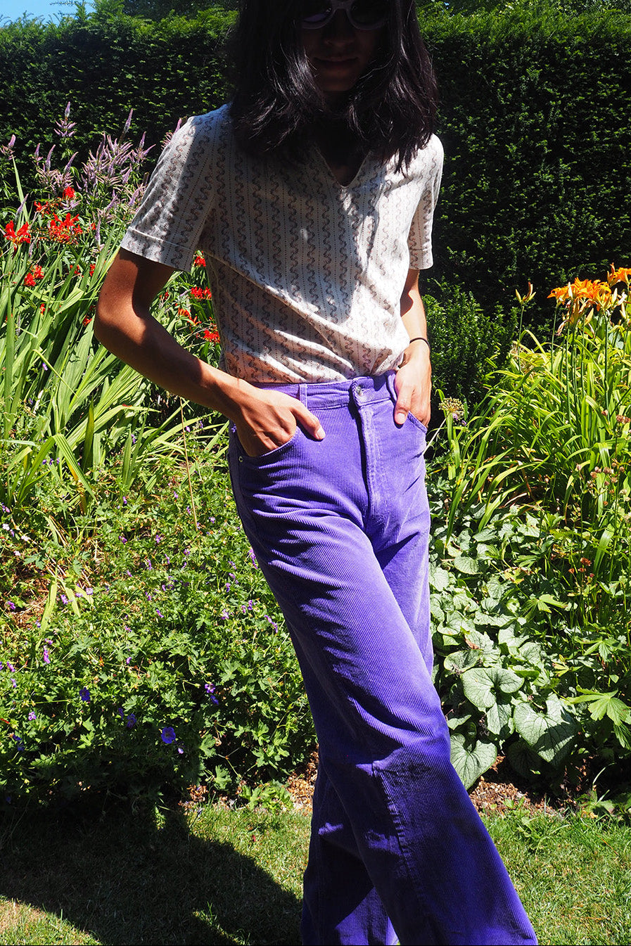 70's Style Purple Corduroy Flare Pants H&M｜パープルコーデュロイ