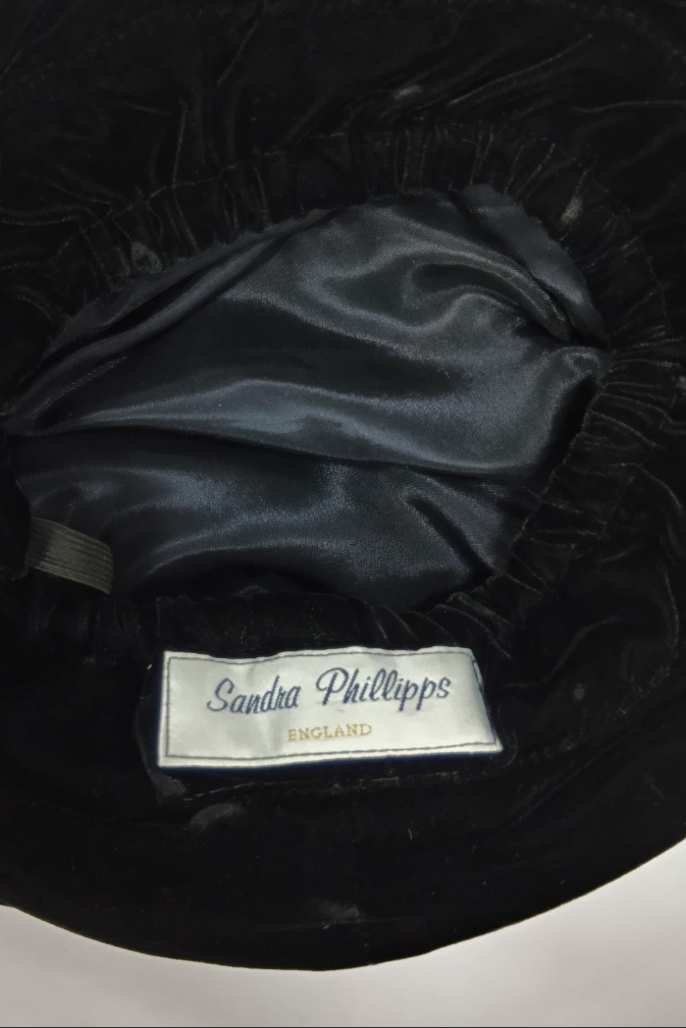 Sandra Phillips England 70-80s Black Velvet hat in Baroque style