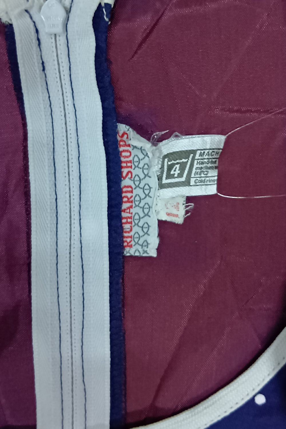 Vintage Richard Shops 70s Sheer Maxi Dress - White Navy Polka Dots