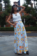 70's Vintage C&A White Floral Polyester Maxi Skirt