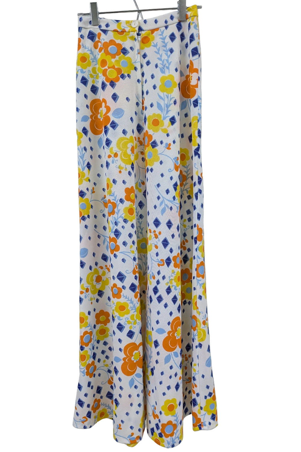 70's Vintage C&A White Floral Polyester Maxi Skirt