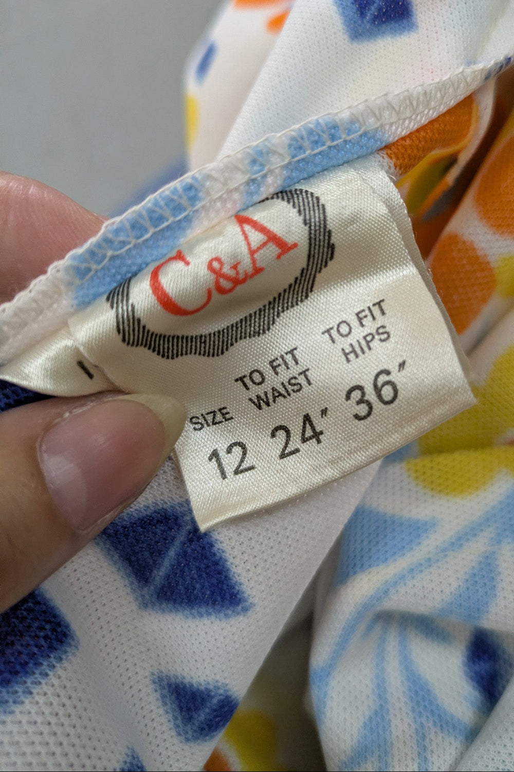 70's Vintage C&A White Floral Polyester Maxi Skirt