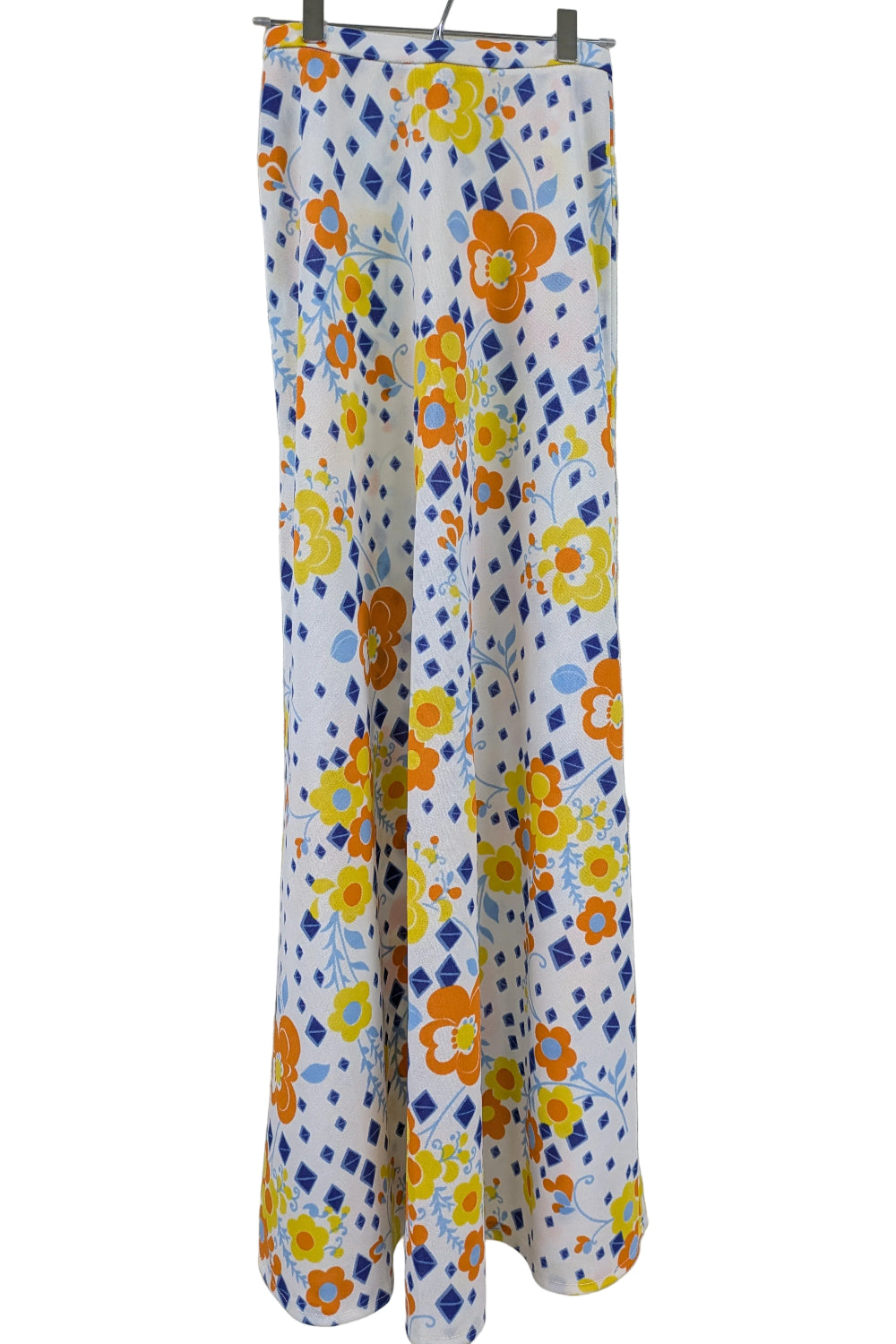 70's Vintage C&A White Floral Polyester Maxi Skirt