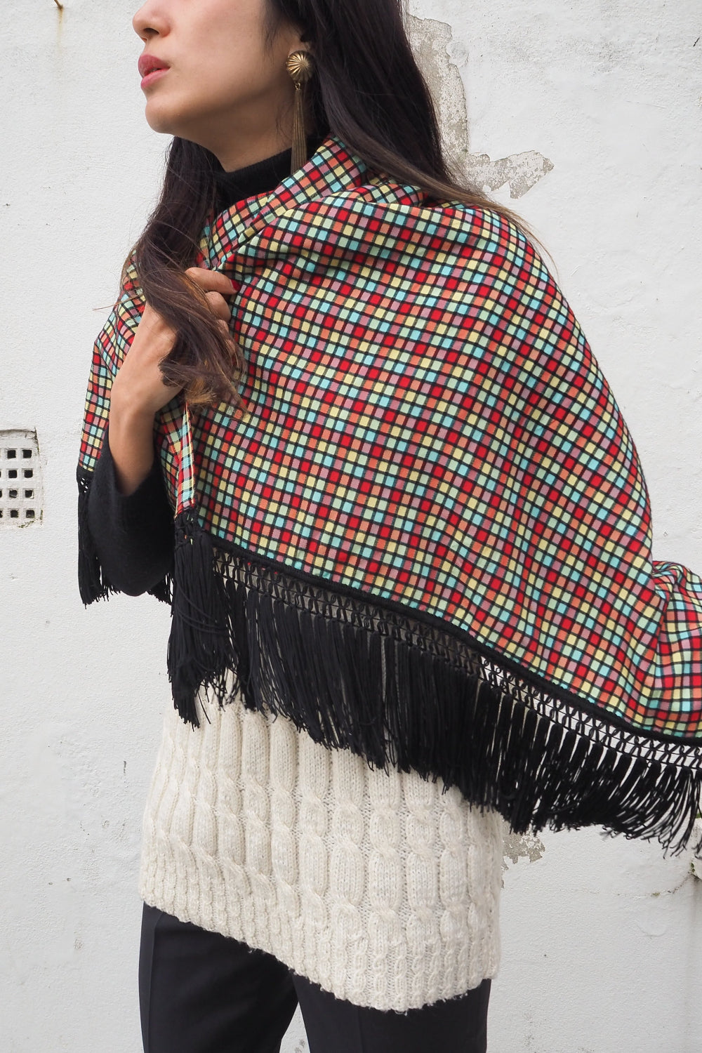 Vintage Multi-Color Pop Fringe Stole