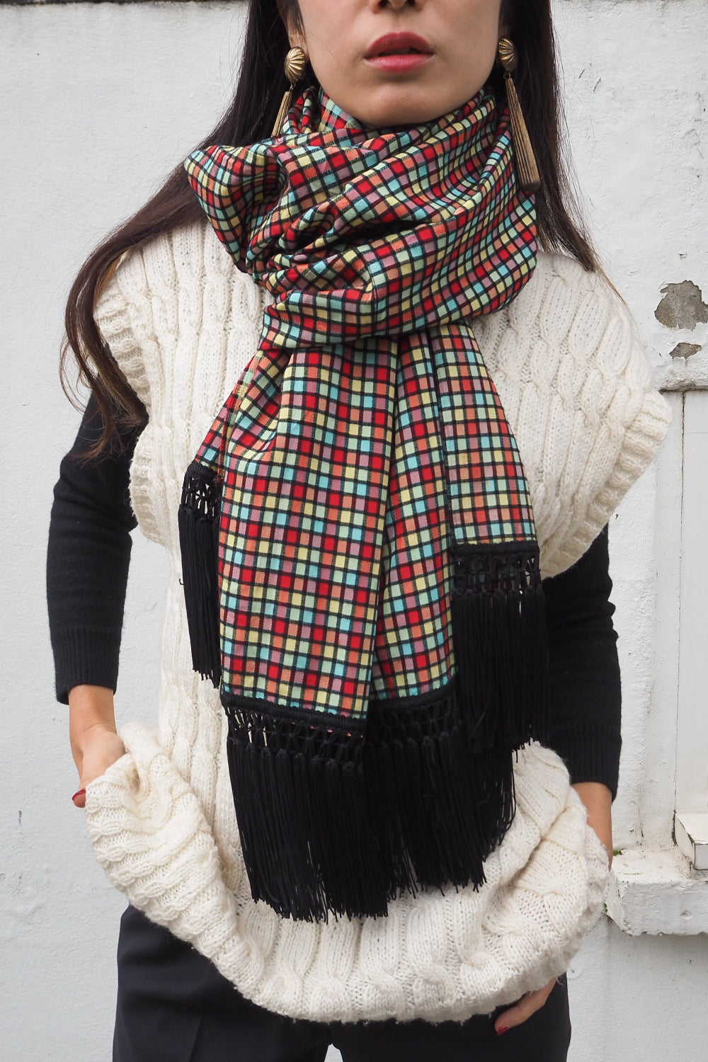 Vintage Multi-Color Pop Fringe Stole