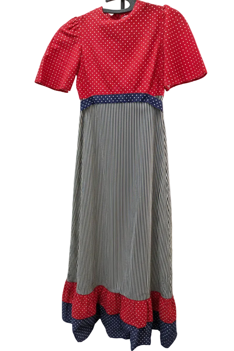 70's Polka Dot Stripe Dress Belgium Vintage | Alice Style Puff Sleeve