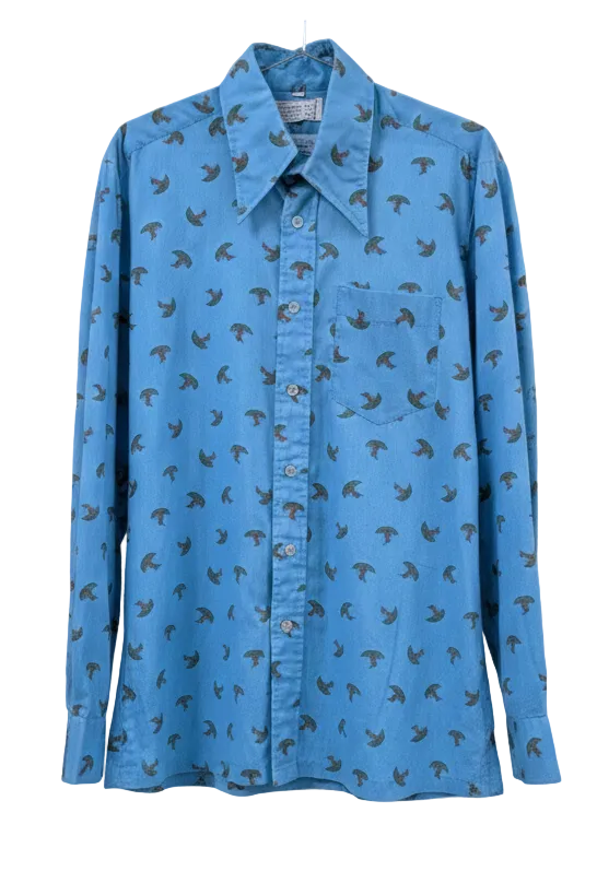 70's Neon Blue Shirt London Vintage | Native American Print Men's Shirt