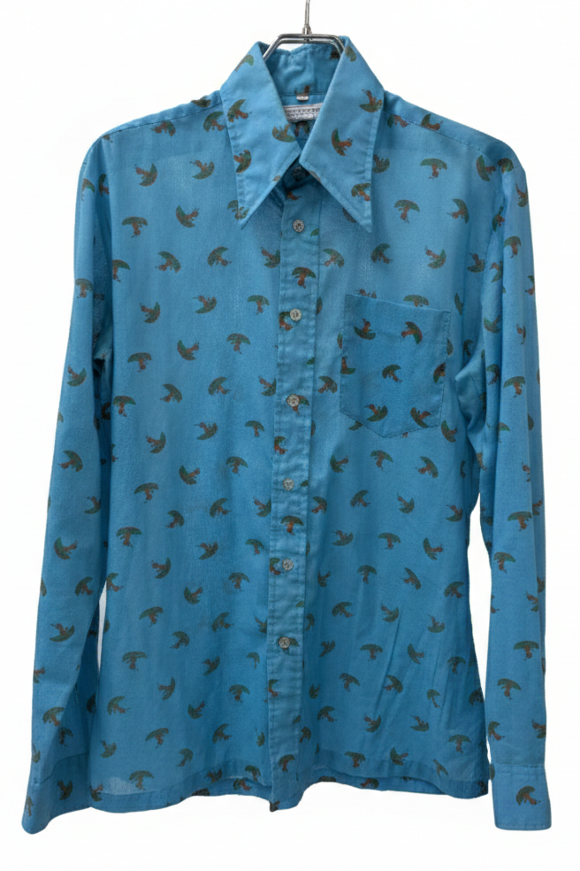 70's Neon Blue Shirt London Vintage | Native American Print Men's Shirt