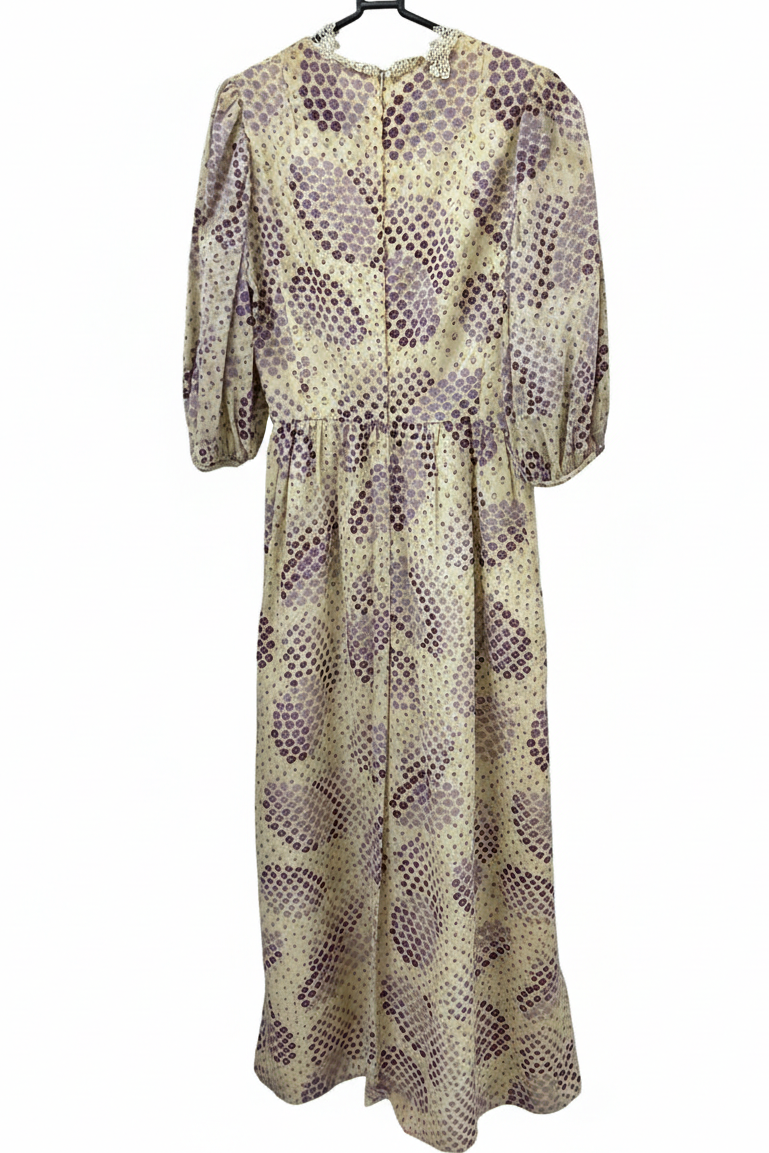 70's Lace Maxi Dress London Vintage | Romantic Puff Sleeve Long Dress