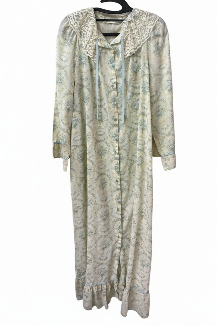 70's Night Gown London Vintage | Victorian Lace Cotton Dress