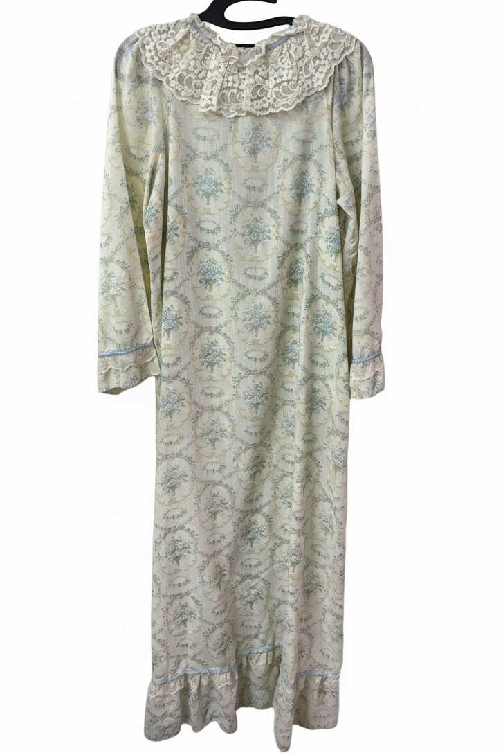 70's Night Gown London Vintage | Victorian Lace Cotton Dress