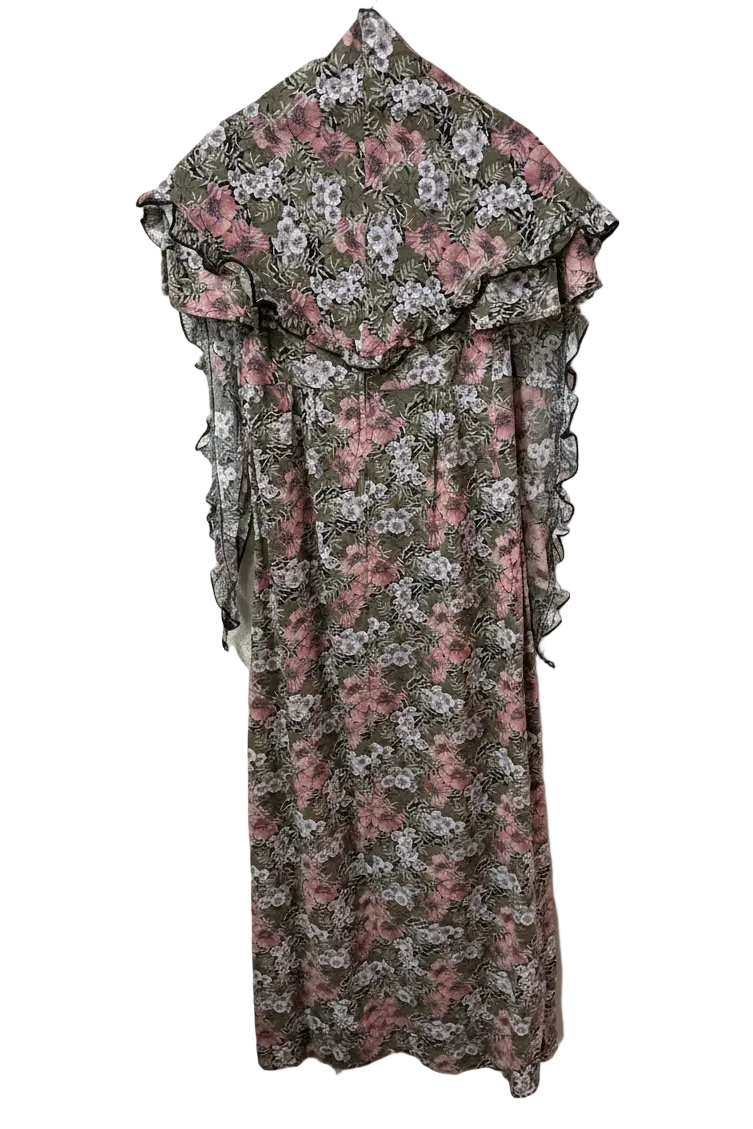 70's Dorothy Perkins Maxi Dress with Babushka Scarf | UK Botanical Print