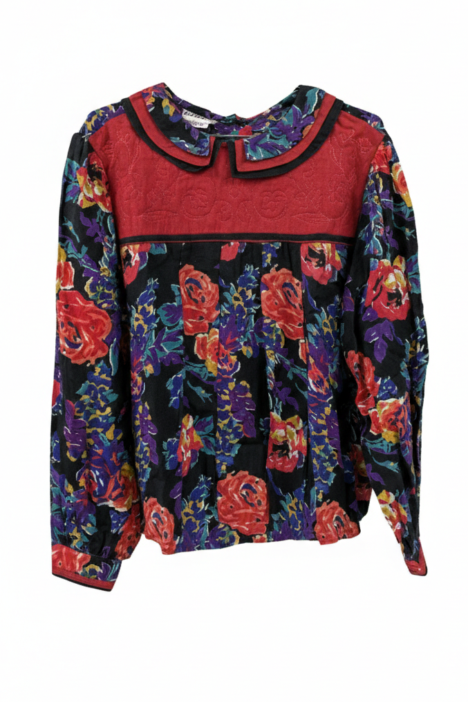 70's Flower Shirt Mayagor France | Reversible Quilted Yoke Blouse