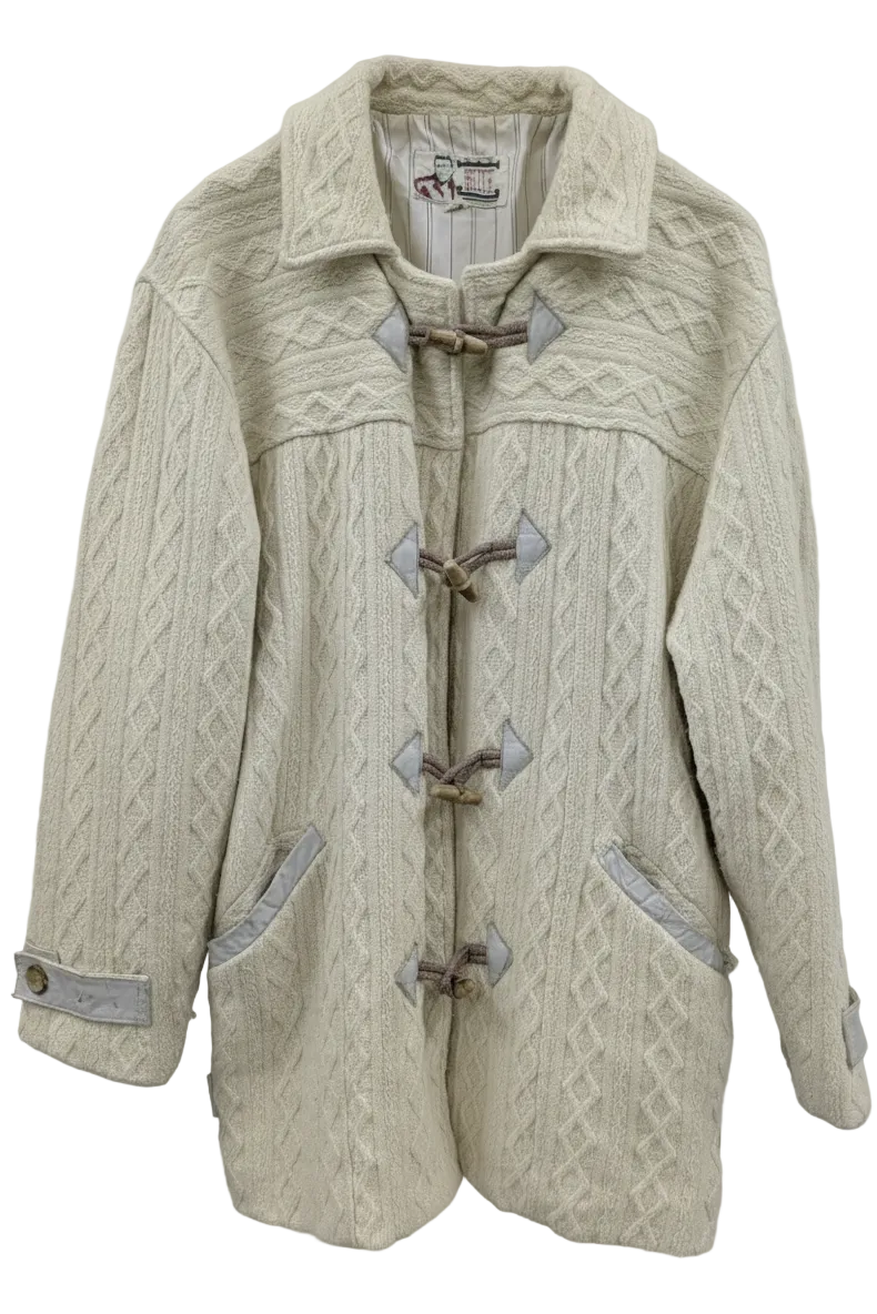 70s BRUTE Knit Duffle Coat | UK Ivory Leather Details Unisex