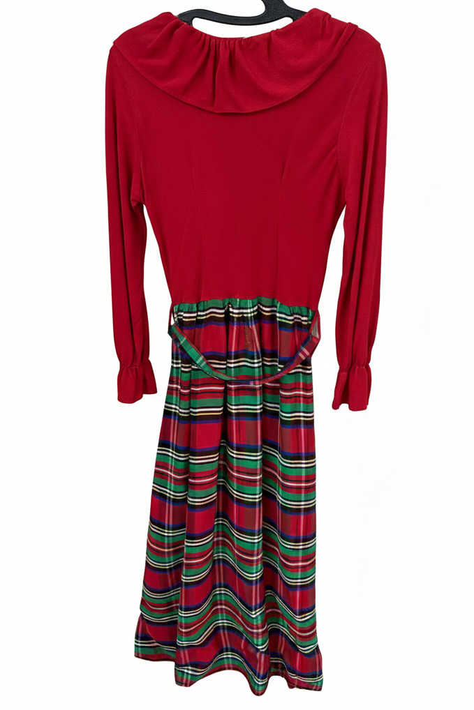 70's Plaid Maxi Dress London Vintage | Red Madras Check Ruffle Dress