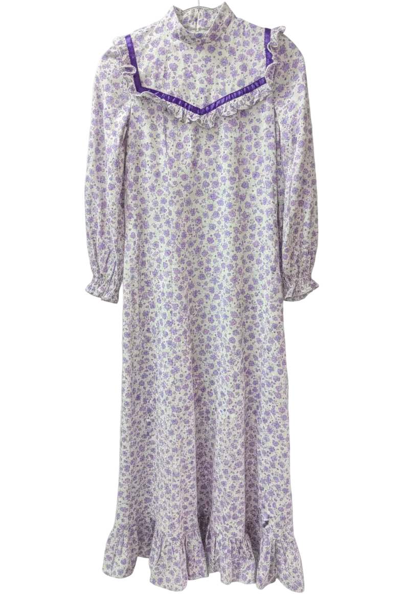 70's Flower Maxi Dress London Vintage | Victorian Square Yoke High Neck