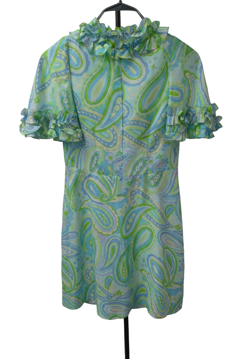 70's Paisley Mini Dress | Pucci Style Vintage Ruffle Dress