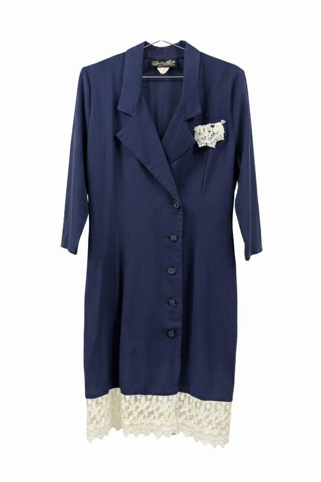 80's Dramatix Lace Shirt Gown | Navy Vintage Romantic Blouse