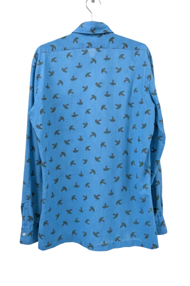 70's Neon Blue Shirt London Vintage | Native American Print Men's Shirt