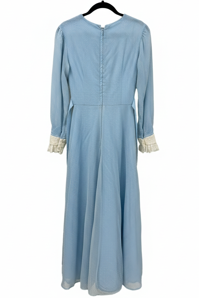 70's Victorian Dress London Vintage | Romantic Polka Dot Lace Maxi Dress