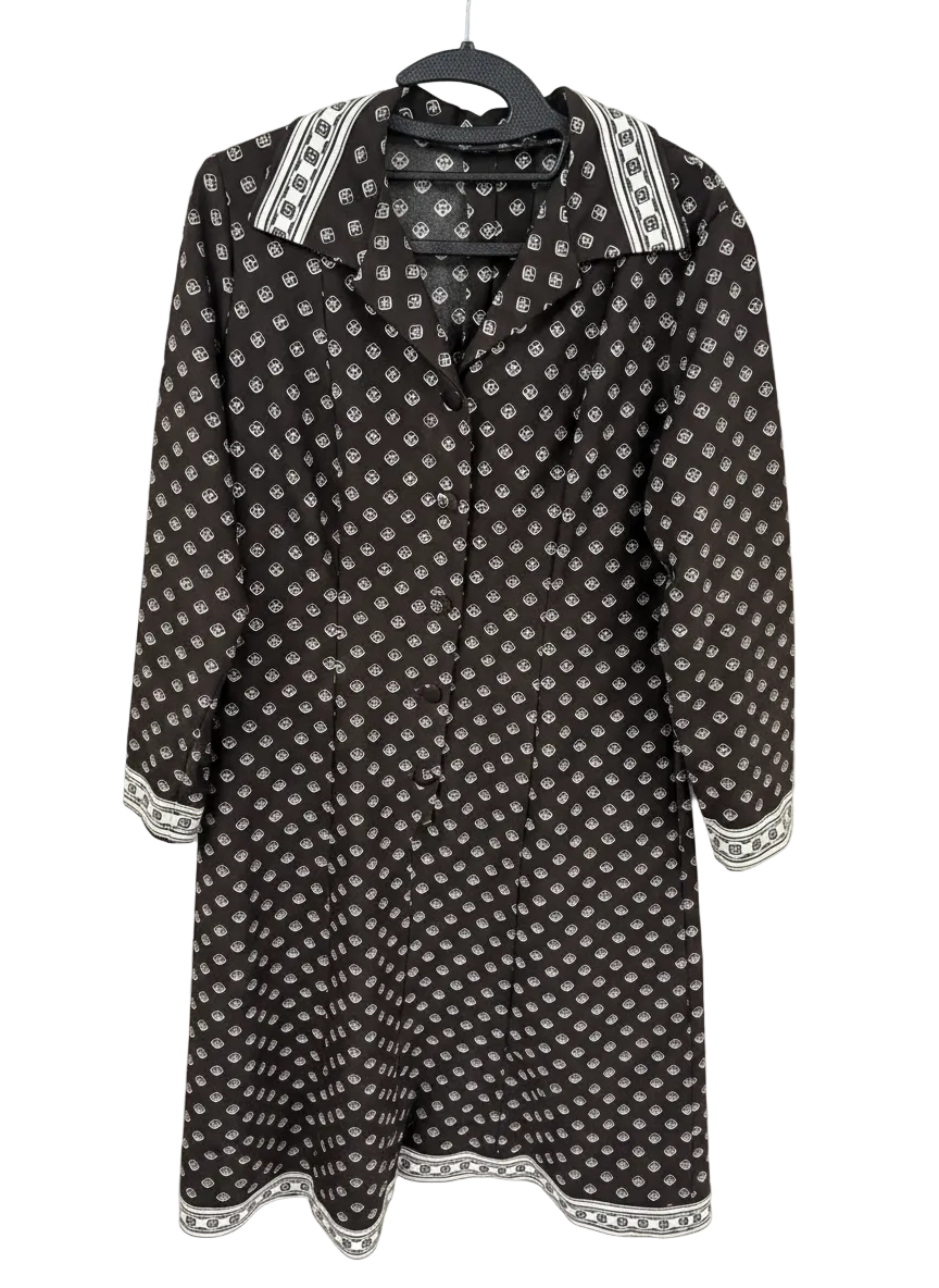 70's Brown Midi Dress London Vintage | 50's Style Shirt Dress