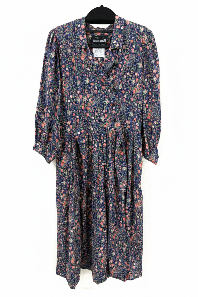 70's Liberty Print Flower Dress Vivien Smith England | Purple Floral Cotton