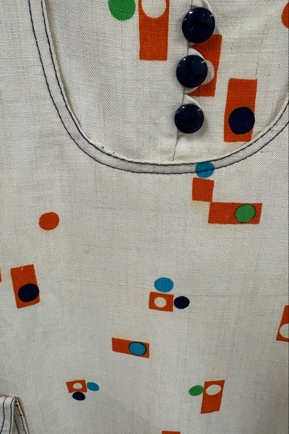 70's Vintage French Pop Print Mini Dress with Bunny Ear Collar