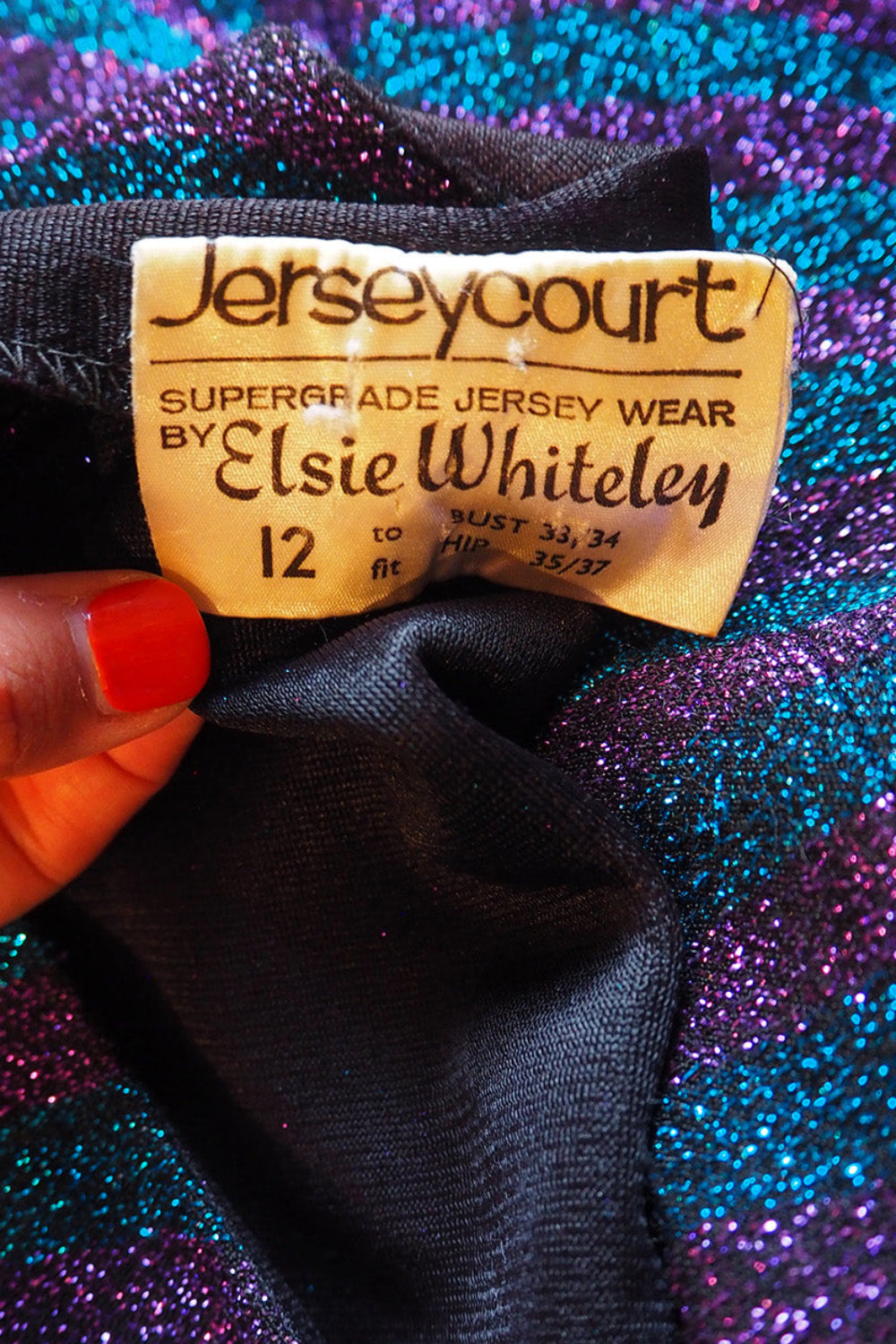 60's Vintage Jerseycourt by Elsie Whiteley Blue & Purple Glitter Maxi Dress