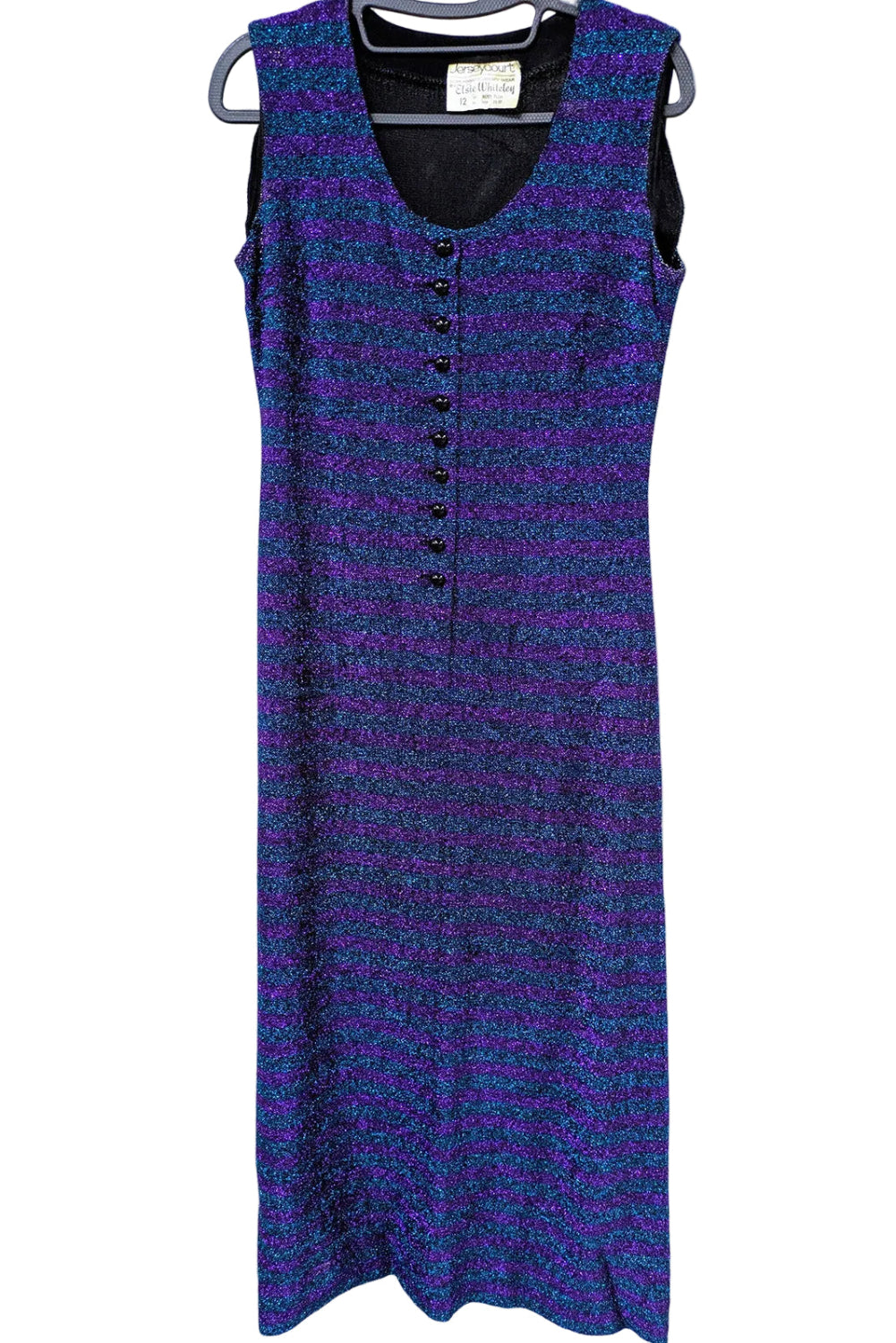 60's Vintage Jerseycourt by Elsie Whiteley Blue & Purple Glitter Maxi Dress