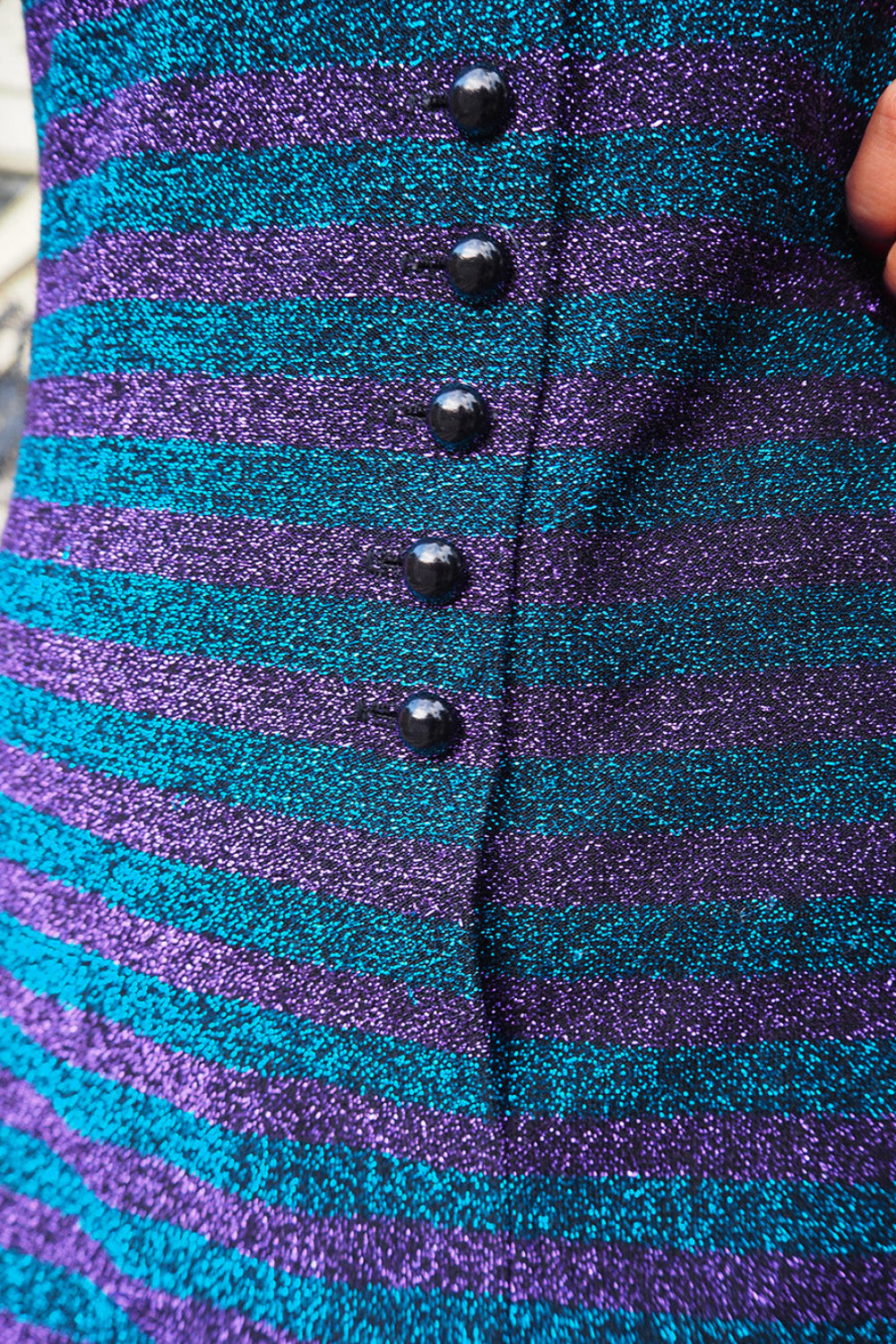 60's Vintage Jerseycourt by Elsie Whiteley Blue & Purple Glitter Maxi Dress