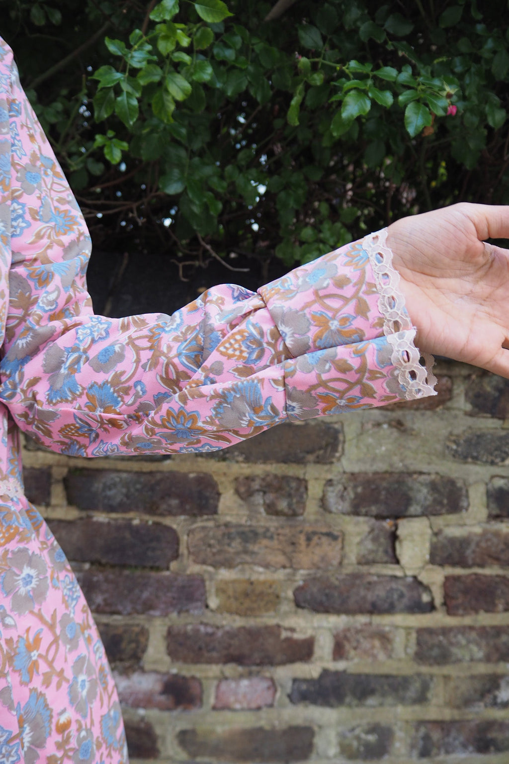 70's Pink Dress London Vintage | Baby Pink Sheer Floral Greek Style