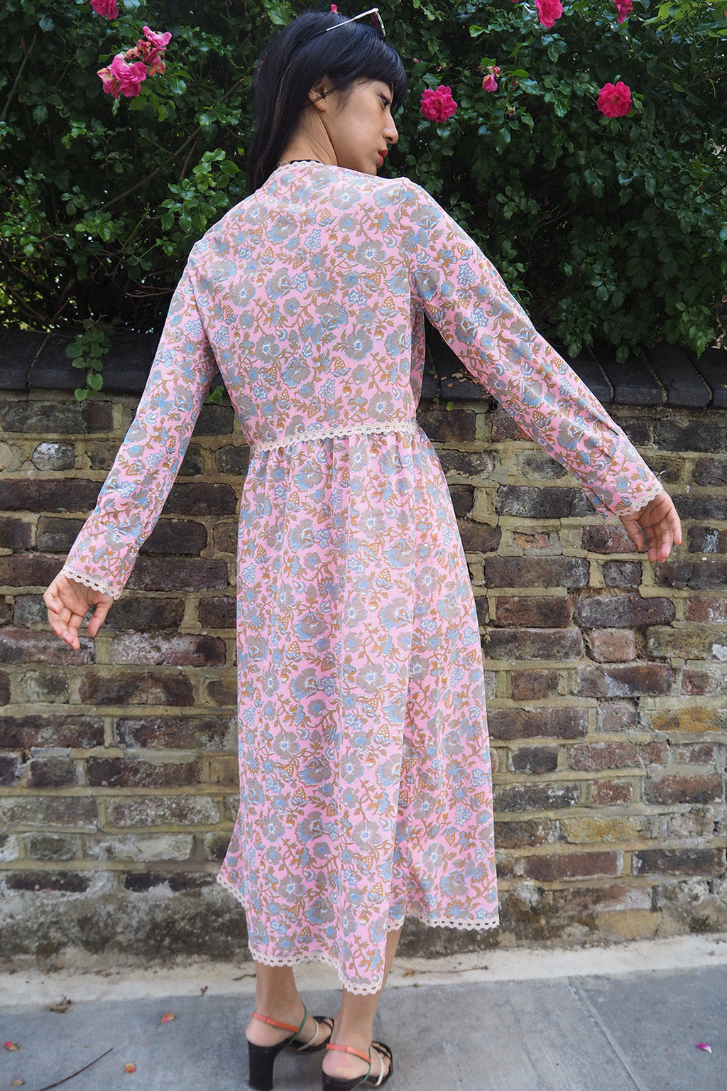 70's Pink Dress London Vintage | Baby Pink Sheer Floral Greek Style