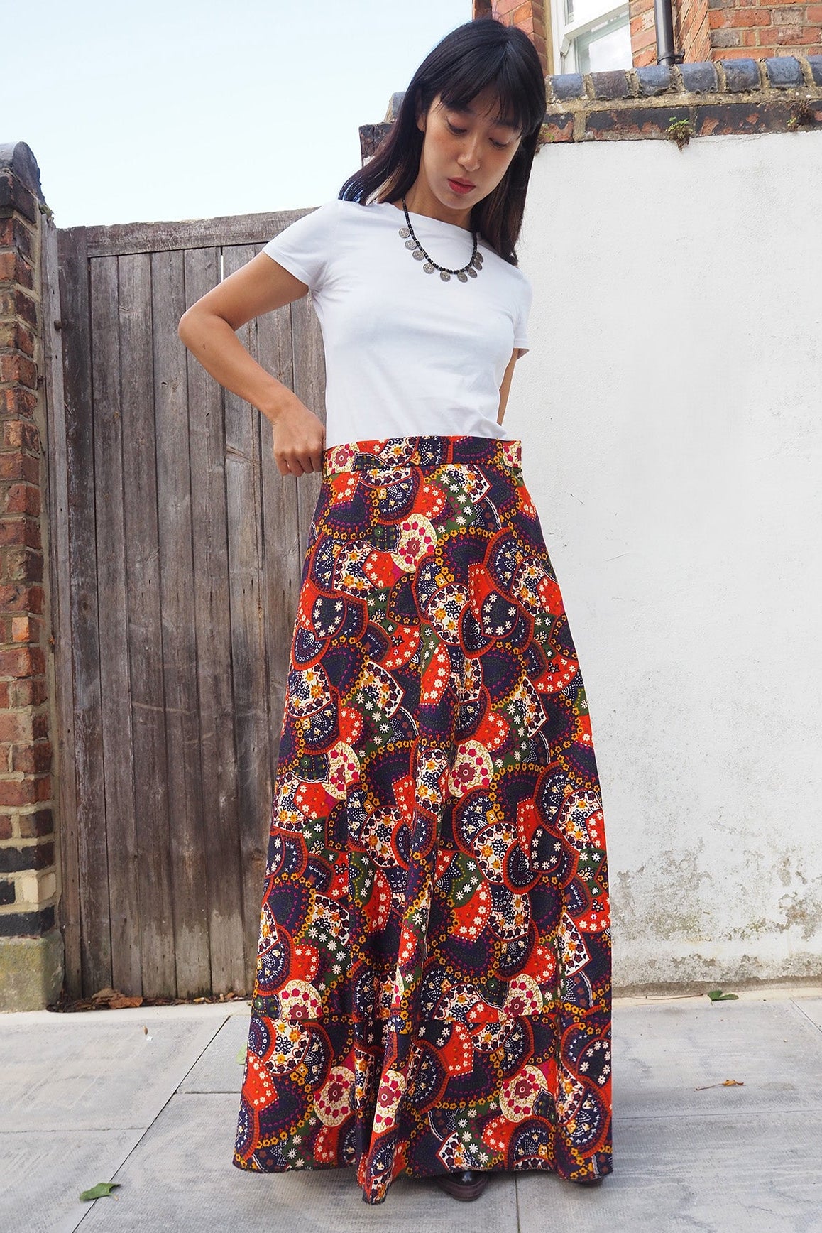 70's Martinique Skirt Vintage | Two Tier Hem Cotton Maxi Skirt