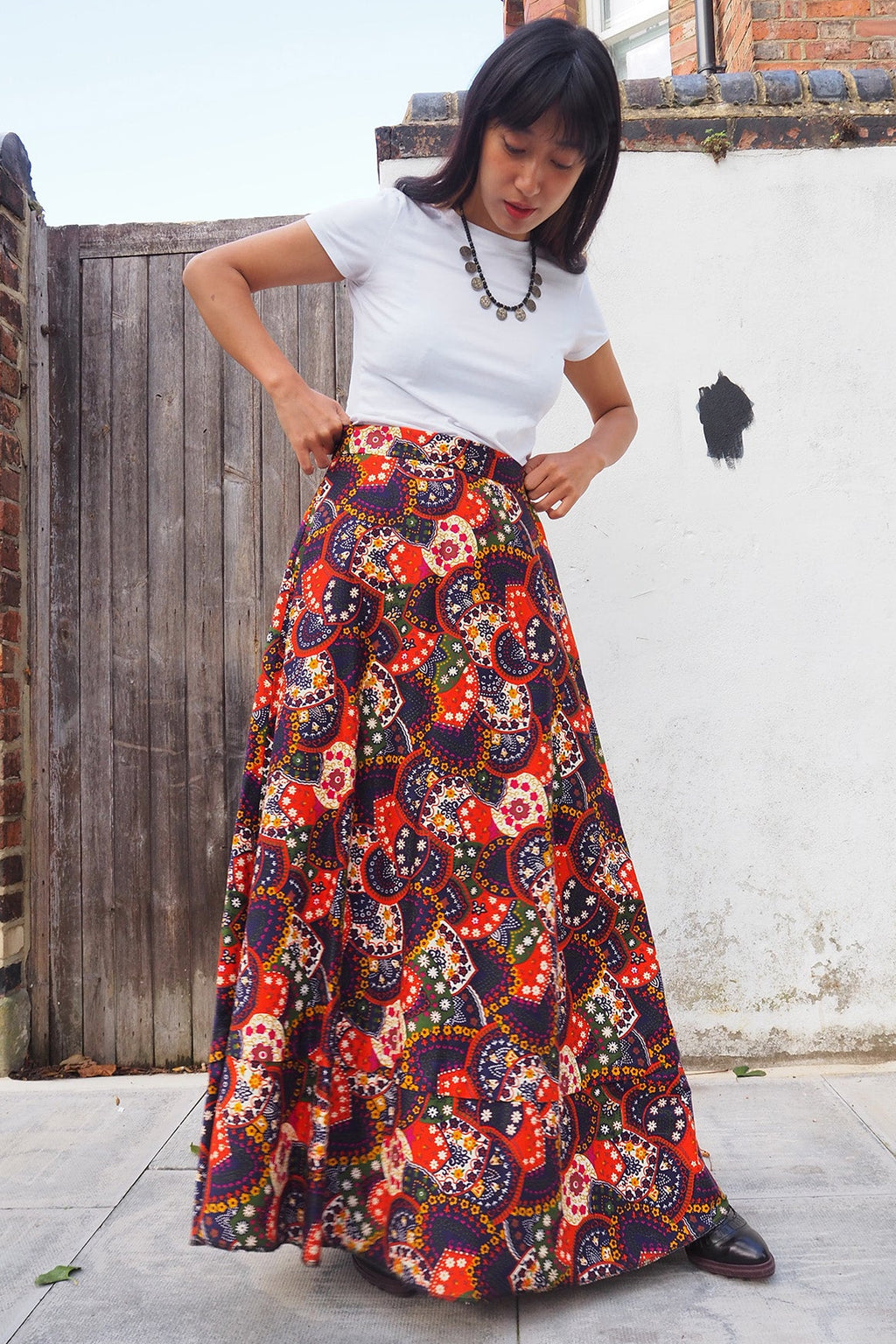 70's Martinique Skirt Vintage | Two Tier Hem Cotton Maxi Skirt