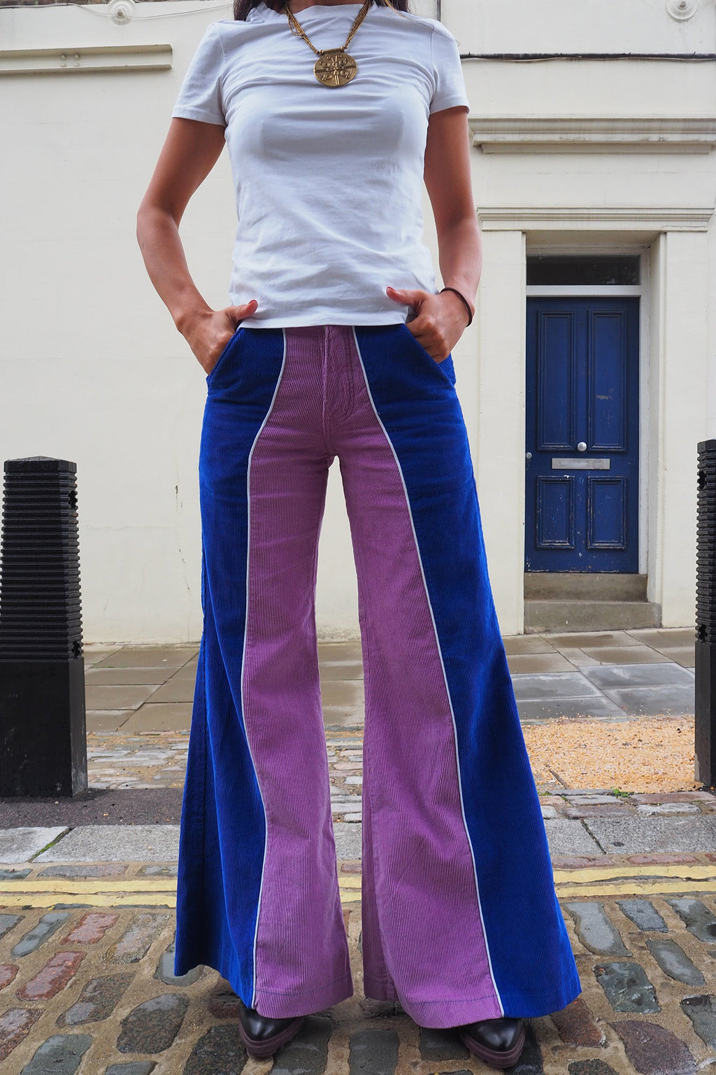 90's SPASE Bell Bottom Pants | 70's Revival Purple Blue Corduroy