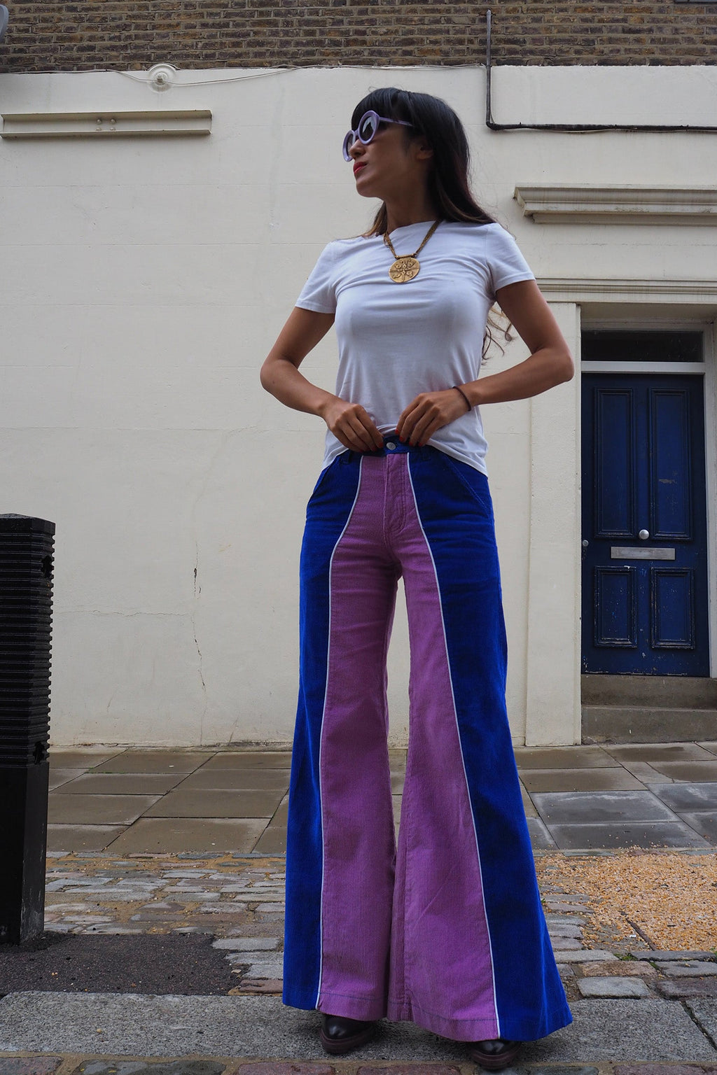 90's SPASE Bell Bottom Pants | 70's Revival Purple Blue Corduroy
