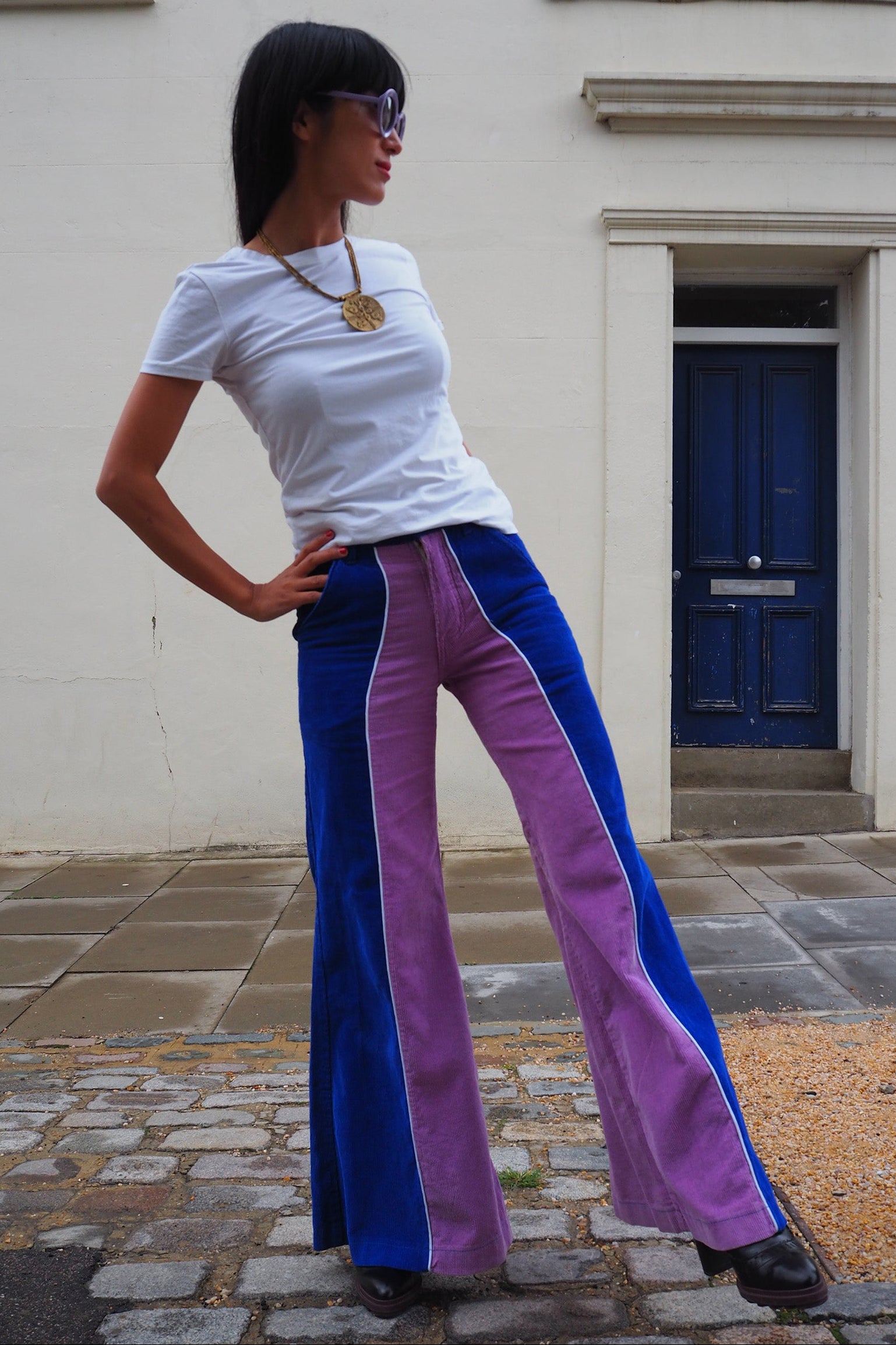 MUUET BELL PANTS 藍　陰陽　ベロア　パンツ 90's SPASE Bell Bottom Pants｜英国製ベルボトムパンツ -The Tone