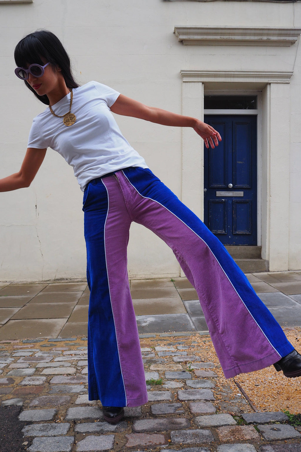 90's SPASE Bell Bottom Pants | 70's Revival Purple Blue Corduroy