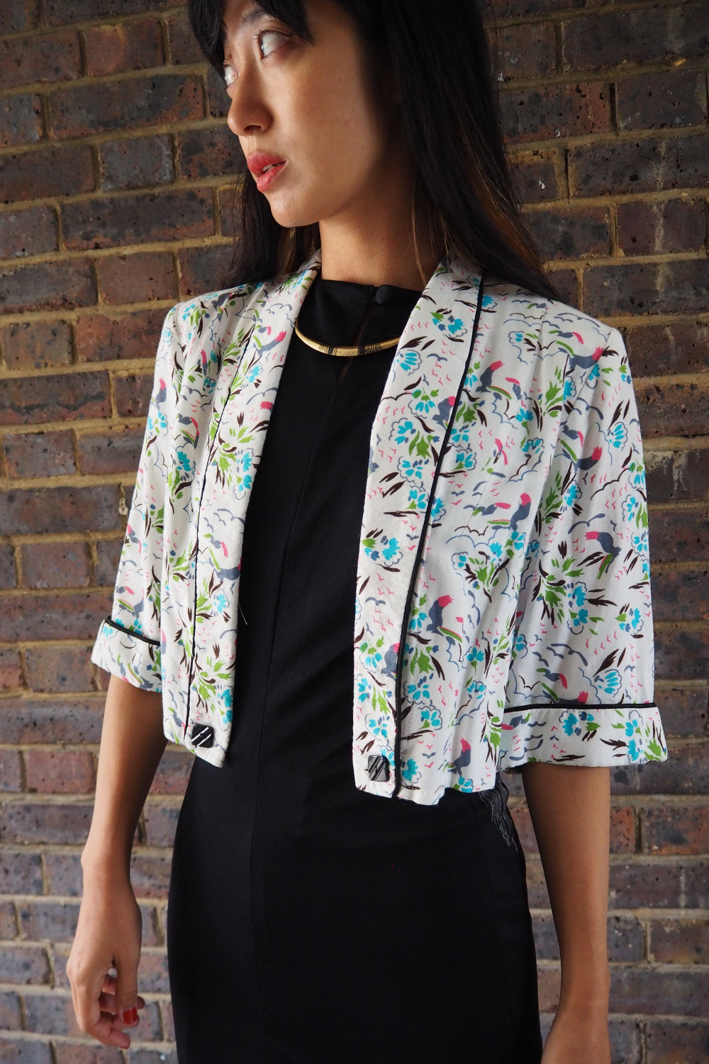 50's Style Botanical Bird Bolero Jacket