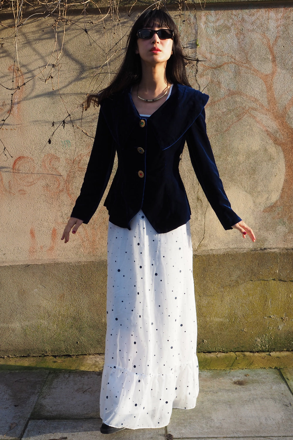 70s Navy velvet jacket with a gothic horror vibe