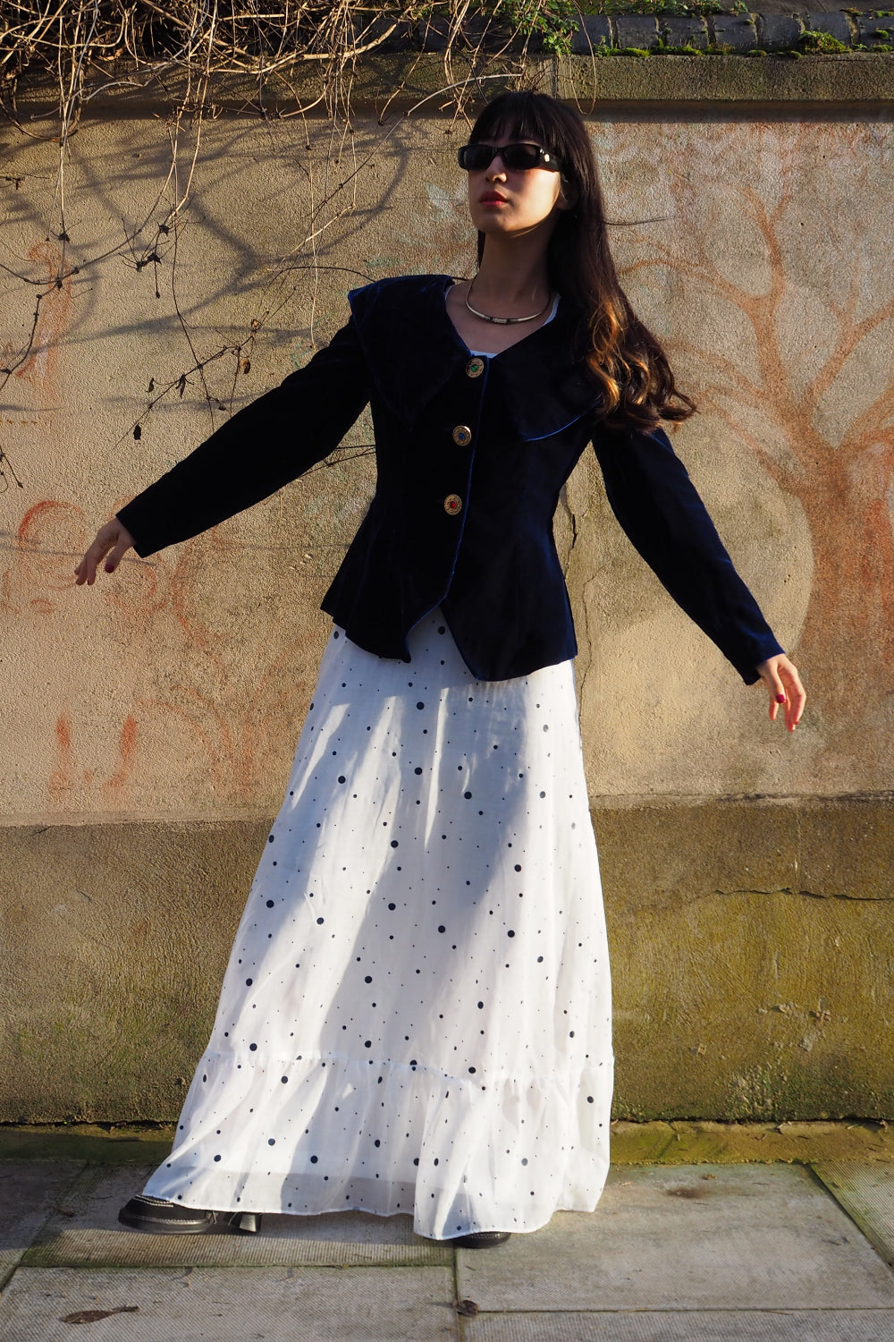 70s Navy velvet jacket with a gothic horror vibe