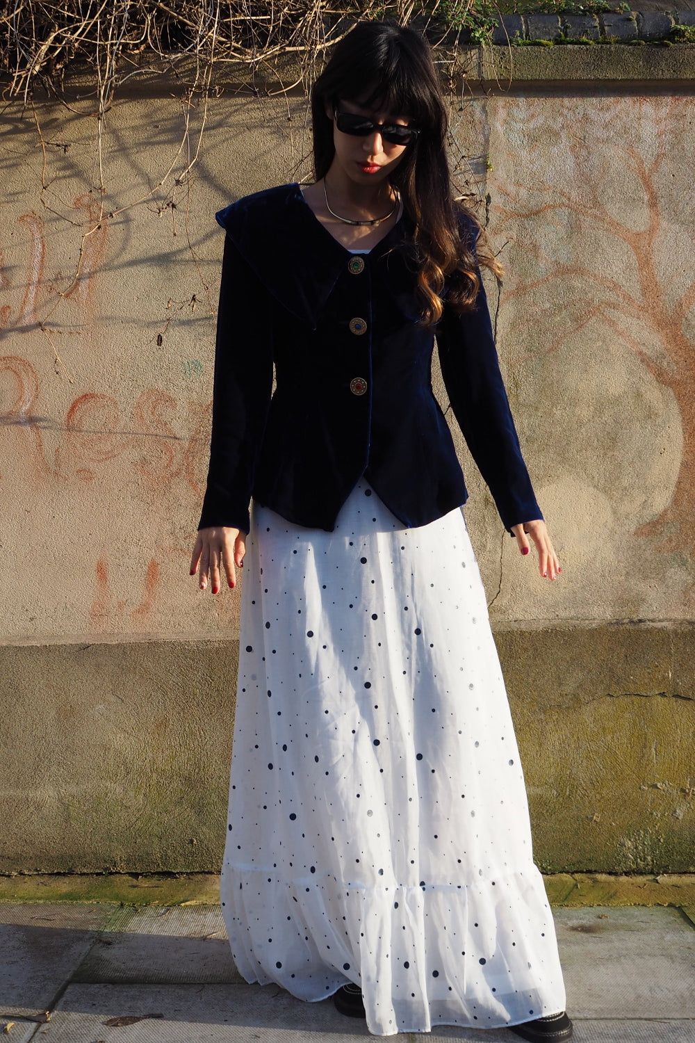 70s Navy velvet jacket with a gothic horror vibe