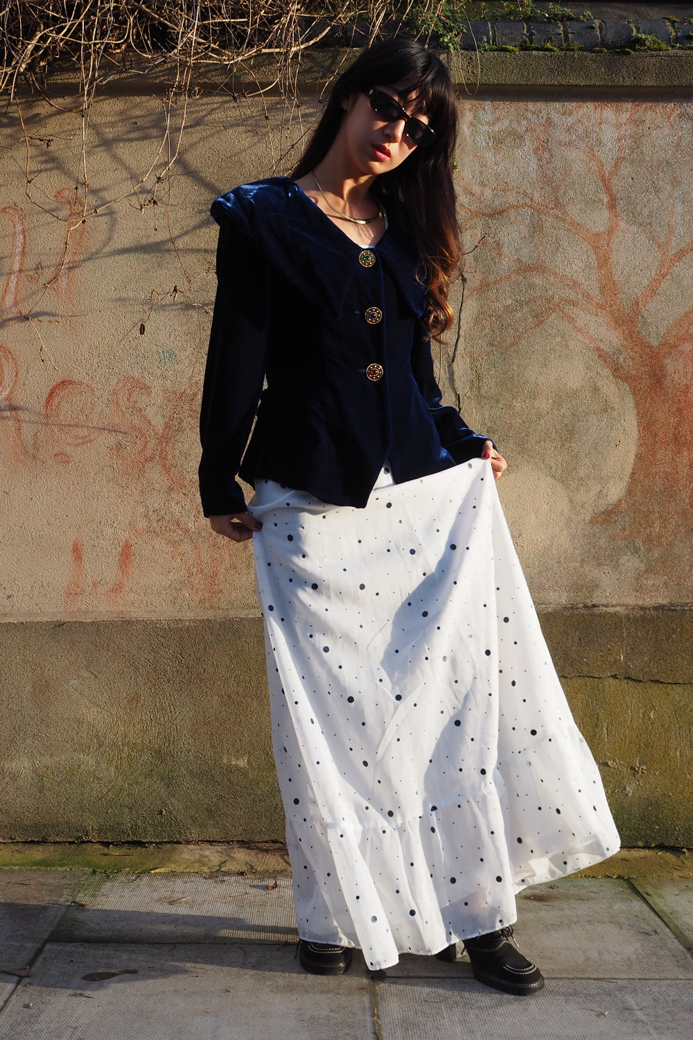 70s Navy velvet jacket with a gothic horror vibe