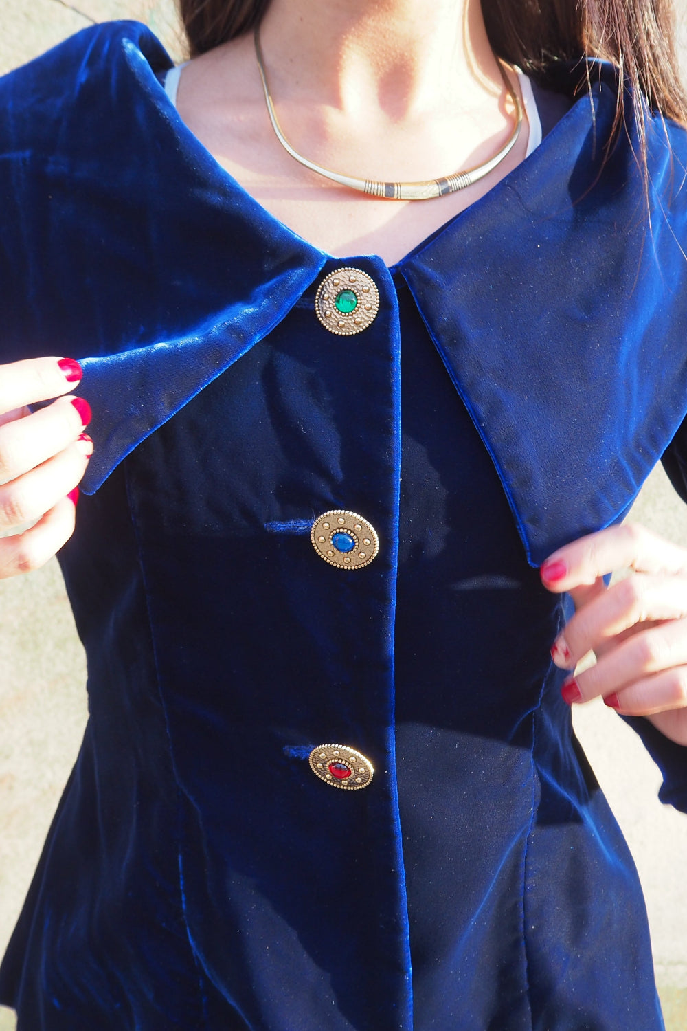 70s Navy velvet jacket with a gothic horror vibe