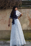 Vintage Richard Shops 70s Sheer Maxi Dress - White Navy Polka Dots