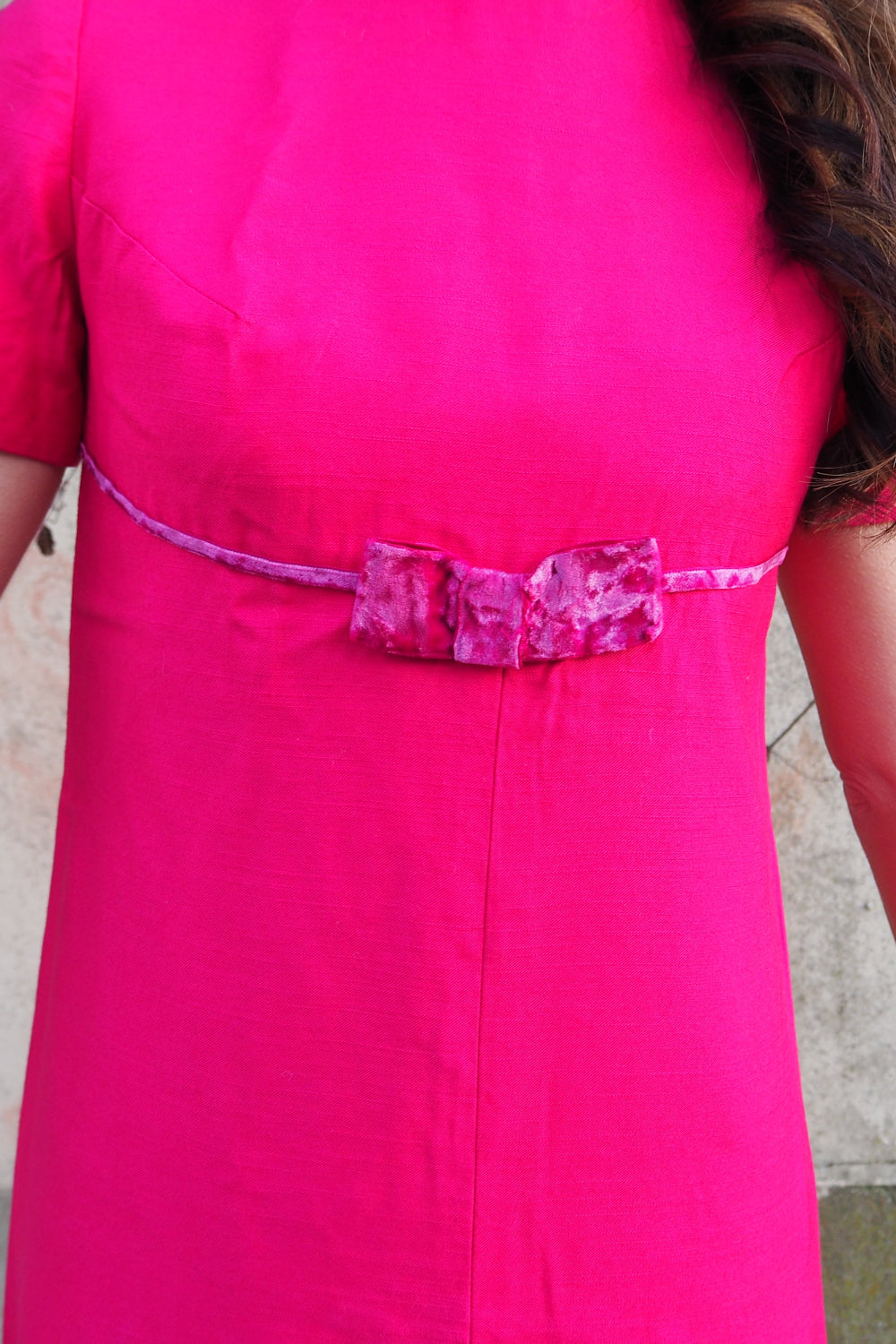 60s hot pink maxi dress with velvet bow