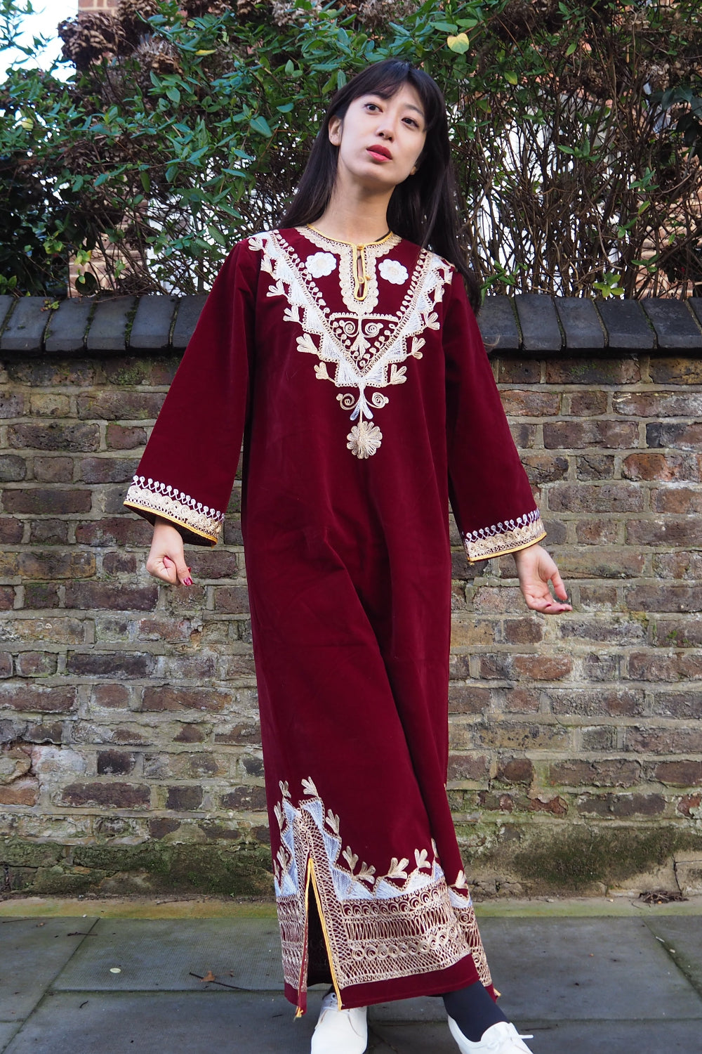 70s Moroccan style vintage dress | Moroccan embroidered caftan dress