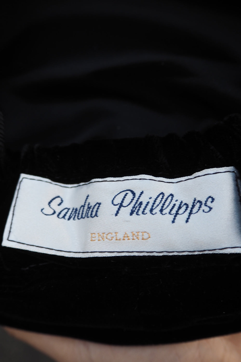 Sandra Phillips England 70-80s Black Velvet hat in Baroque style
