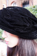 Sandra Phillips England 70-80s Black Velvet hat in Baroque style