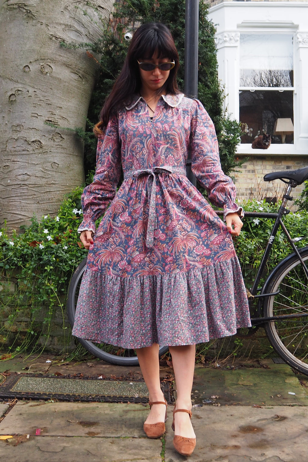 Vintage Vivien Smith Floral Dress Navy/Plum Purple
